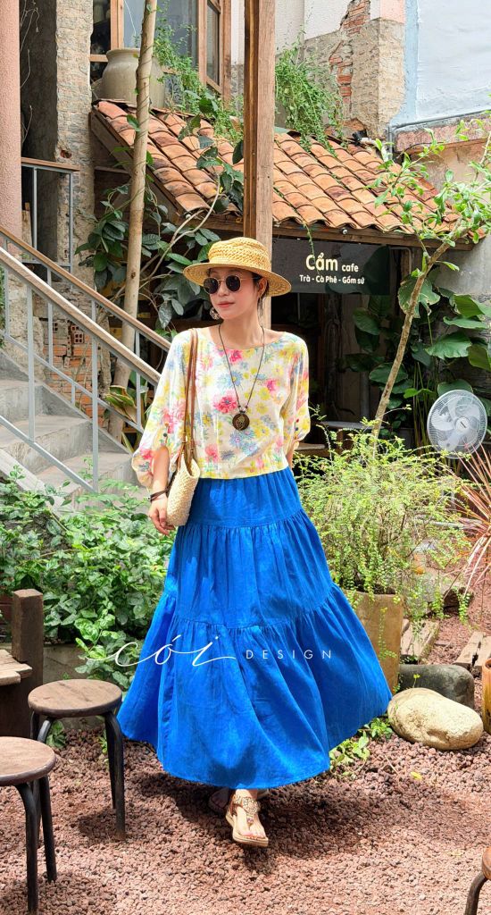 Áo tay phồng phối nơ lưng linen tưng premium Cói Design