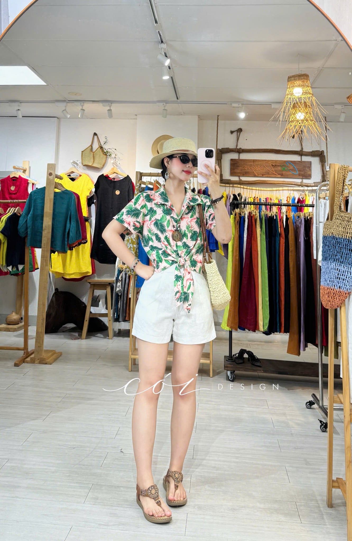 Áo tay ngắn thắt nơ linen Cói Design