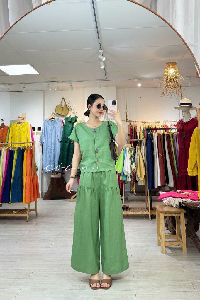 Quần 1 tầng suông lưng thun linen tưng premium Cói Design