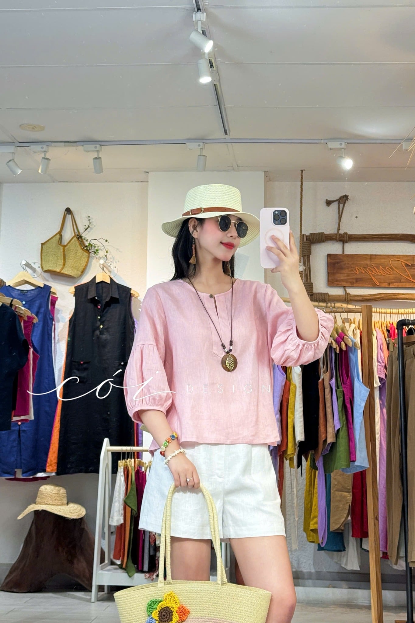 Áo cổ tròn tay nhún lồng đèn linen tưng premium Cói Design