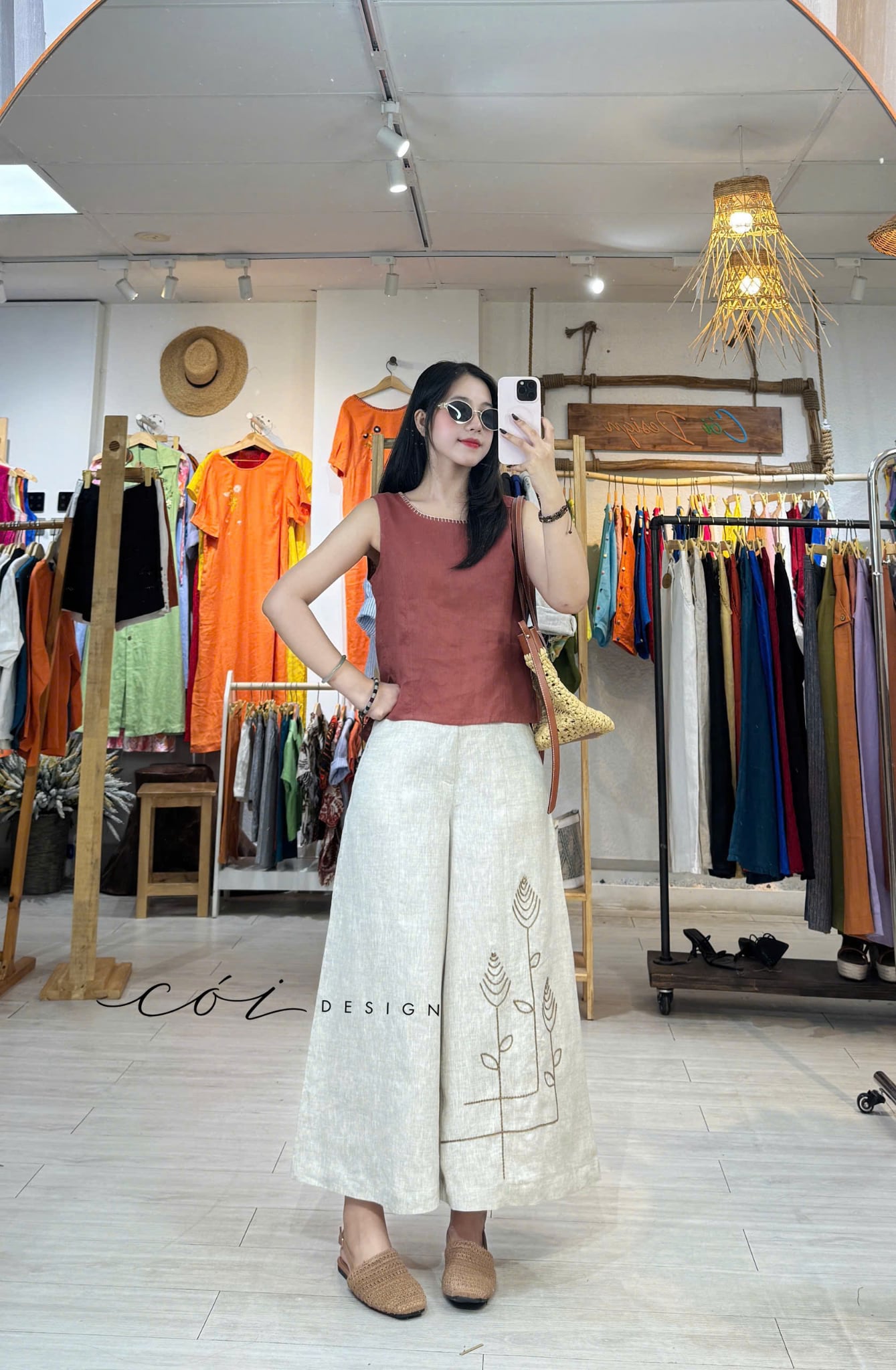 Quần 8 mảnh thêu hình học đan nét linen tưng Premium Cói Design