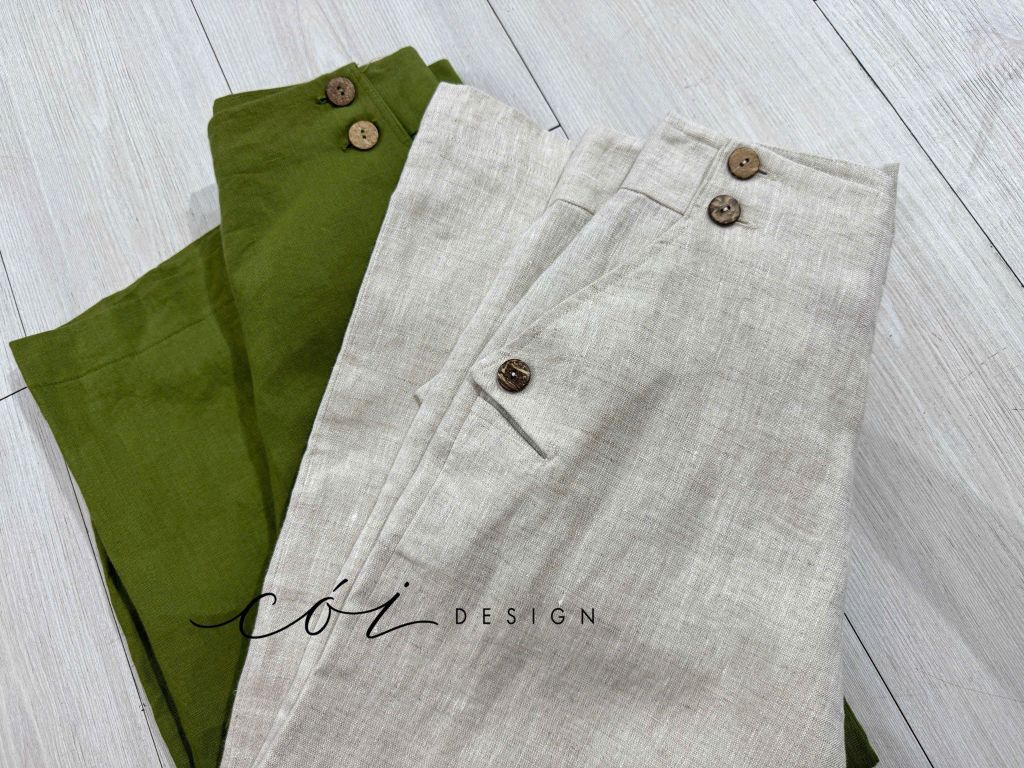 Quần suông phối nút linen tưng premium Cói Design