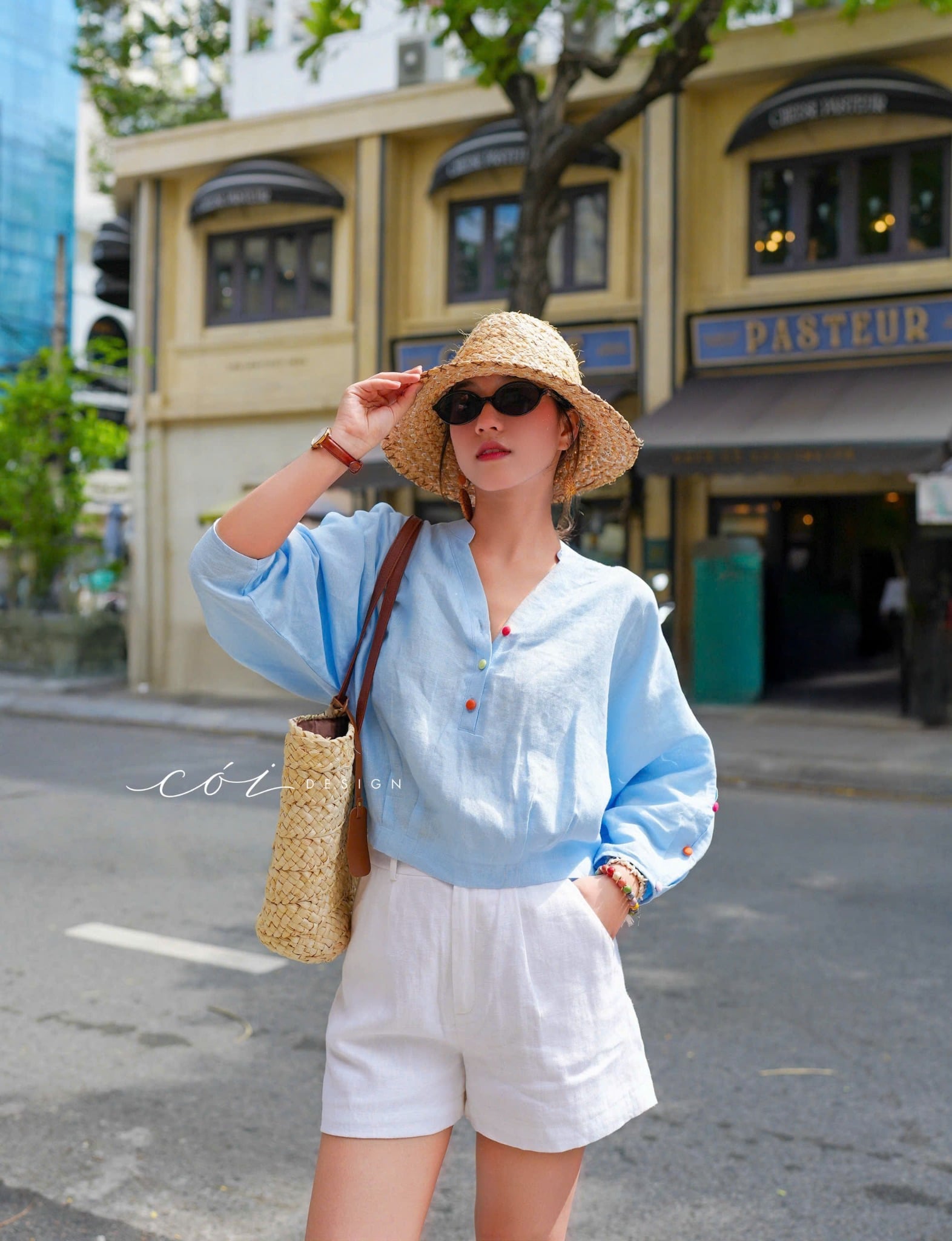 Áo cổ trụ 19 nút bọc màu Linen tưng premium Cói Design