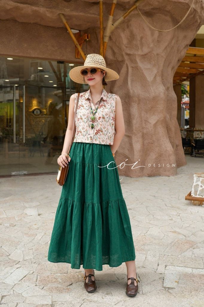 Áo sát nách croptop cổ sơ mi linen Cói Design