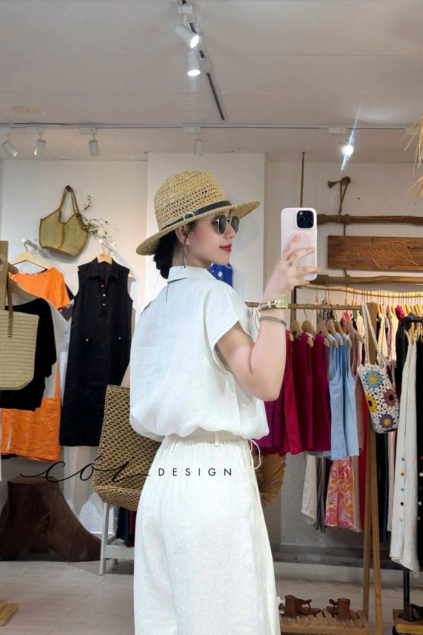 Áo cổ sơ mi phối dây linen tưng premium Cói Design