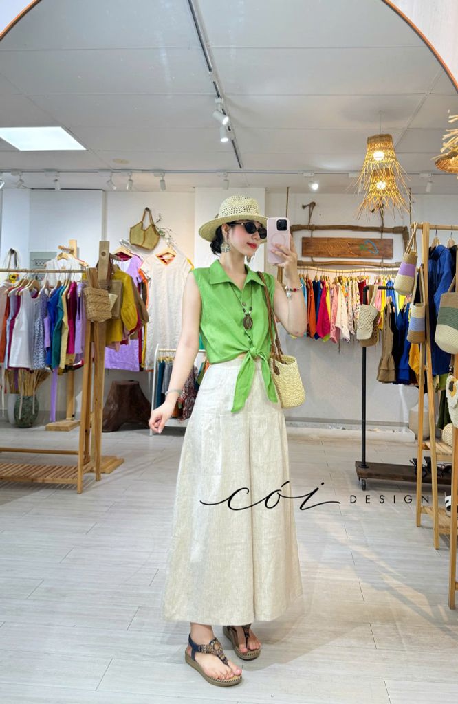 Quần xếp ly 2 túi sau linen tưng premium Cói Design