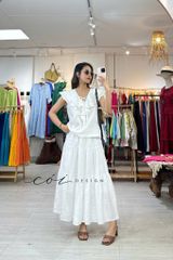 Áo cổ phối bèo linen tưng premium Cói Design