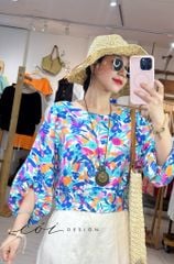 Áo tay phồng phối nơ lưng linen tưng premium Cói Design