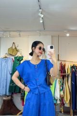 Áo cổ tròn nút đôi nhiều màu linen tưng premium Cói Design