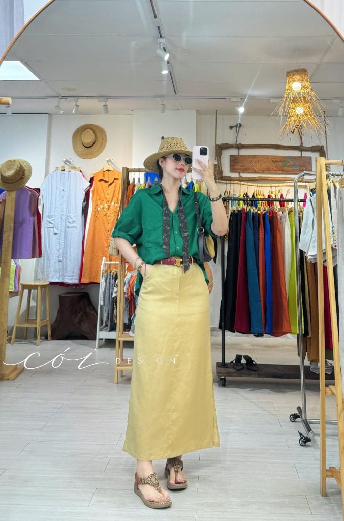 Áo sơ mi nút lưng phối túi linen tưng premium Cói Design