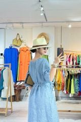 Đầm suông cổ tròn xếp nhún kèm belt linen tưng premium Cói Design