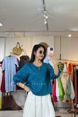 Áo cổ tròn tay nhún lồng đèn linen tưng premium Cói Design