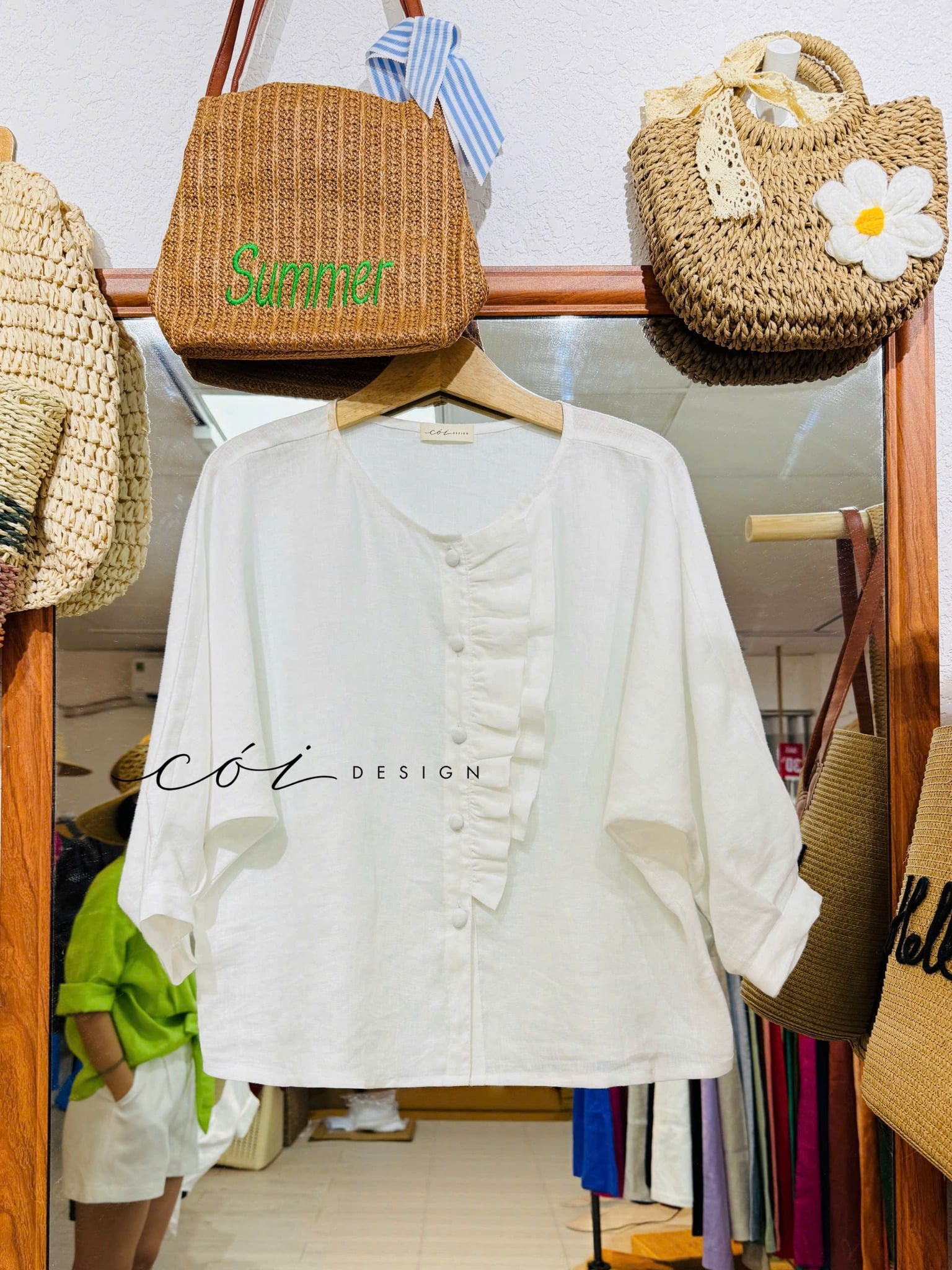 Áo tay phồng phối bèo linen tưng premium Cói Design