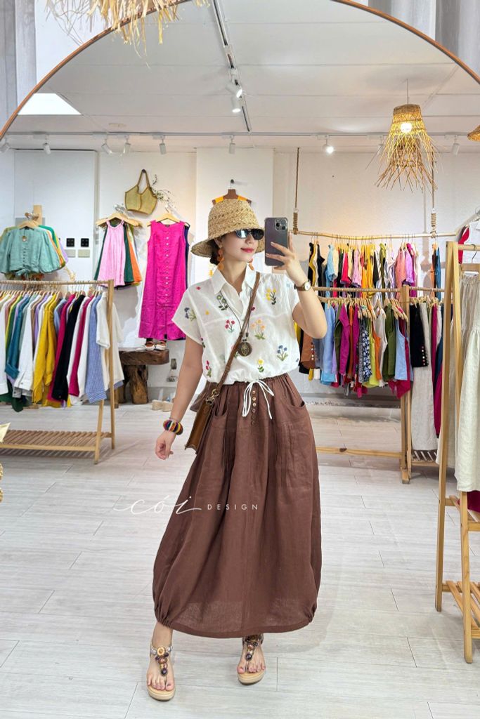 Chân váy dáng dài bo gấu linen tưng premium Cói Design