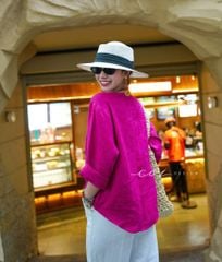 Áo cổ V tay dài nút bọc linen tưng premium Cói Design