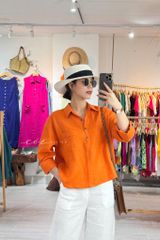 Áo cổ sơ mi 3 nút tay dài linen tưng premium Cói Design