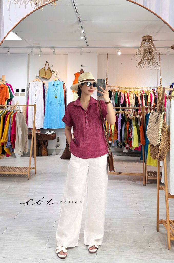 Áo sơ mi 2 túi mổ linen tưng premium Cói Design