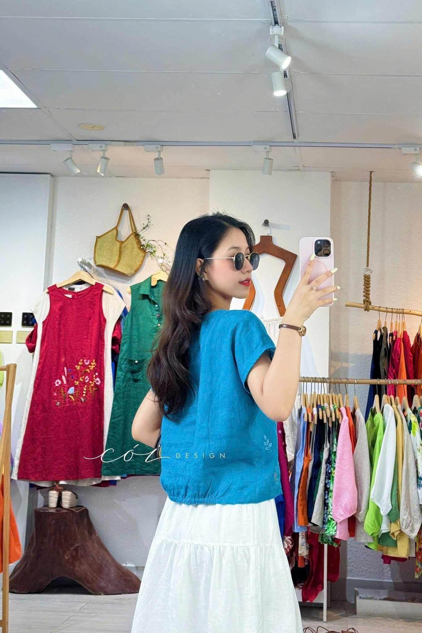 Áo thêu hoa ô vuông linen tưng premium Cói Design