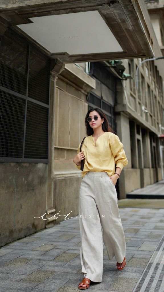 Áo cổ V tay manset linen tưng premium Cói Design