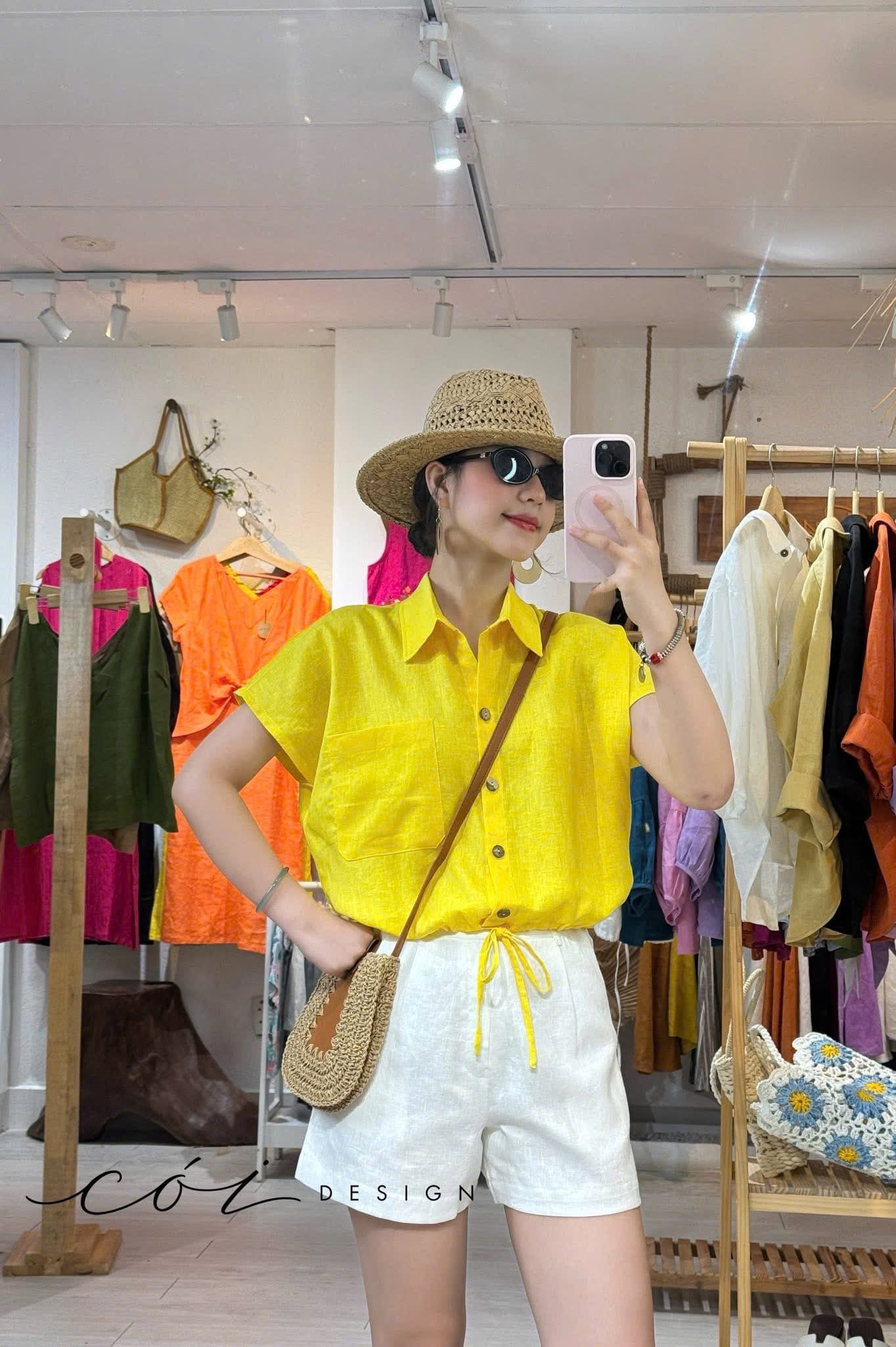 Áo sơ mi croptop 1 túi linen tưng premium Cói Design