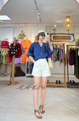 Áo cổ trụ tay nhún form oversize linen tưng premium Cói Design