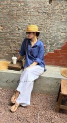 Áo sơ mi form suông phối nút lưng linen tưng premium Cói Design