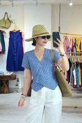 Áo gile xéo nút tay ngắn linen tưng premium Cói Design