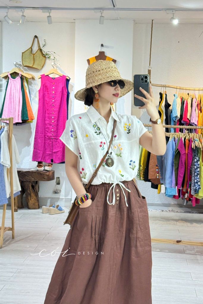 Chân váy dáng dài bo gấu linen tưng premium Cói Design
