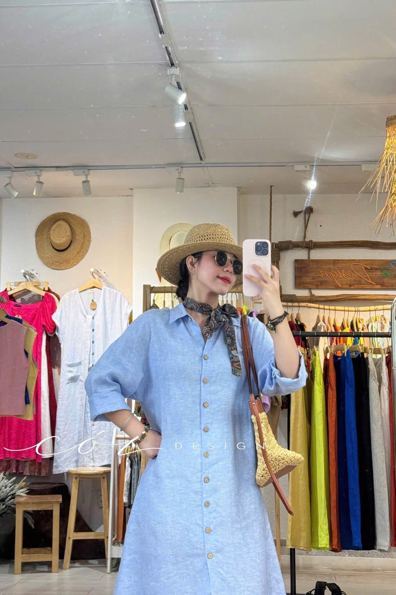 Đầm sơ mi tay dài vạt bầu linen tưng premium Cói Design