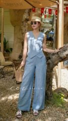 Áo gile nút bọc linen tưng premium Cói Design