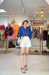 Áo cổ trụ tay nhún form oversize linen tưng premium Cói Design