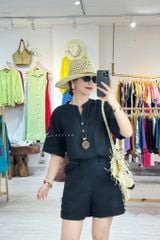 Quần short nút bọc màu linen tưng premium Cói Design