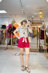 Áo tay ngắn thắt nơ linen Cói Design