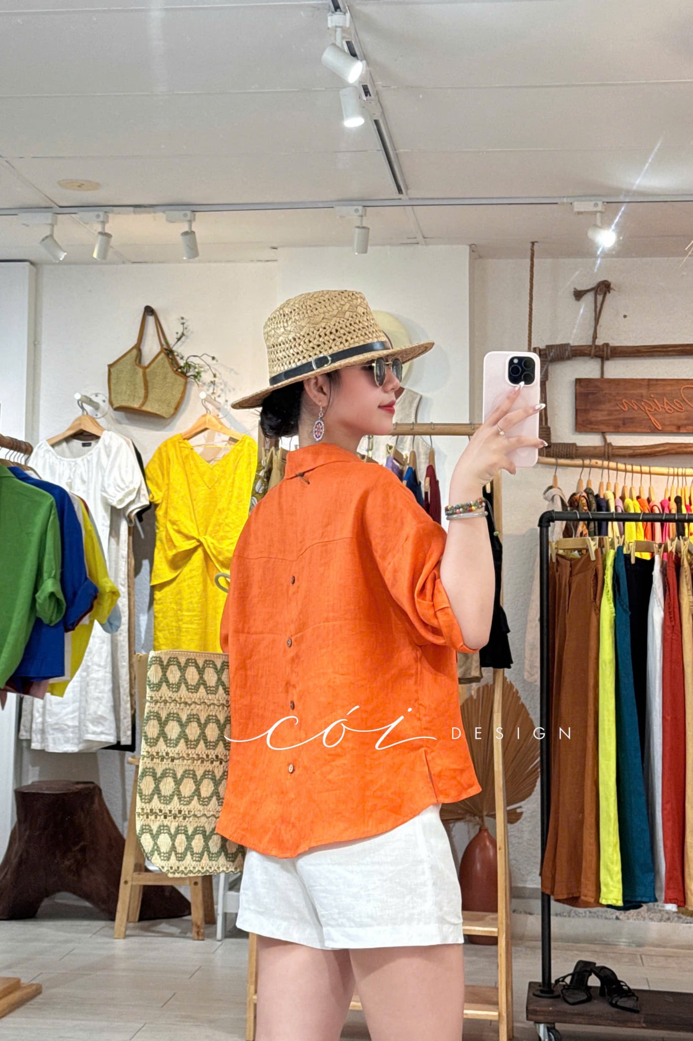 Áo sơ mi nút lưng phối túi linen tưng premium Cói Design