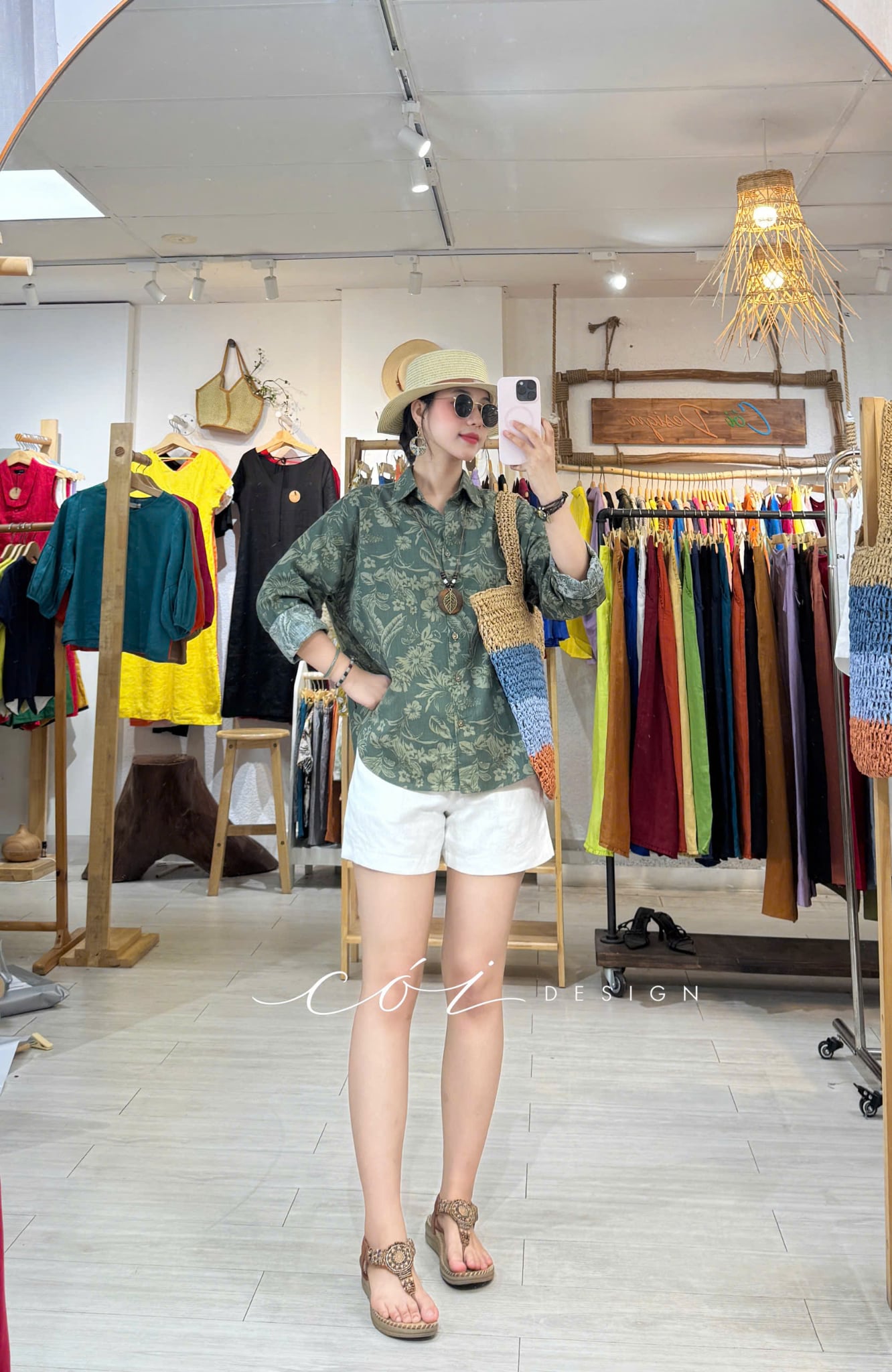 Áo sơ mi form suông phối nút lưng linen tưng premium Cói Design