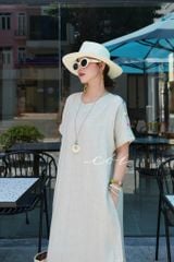 Đầm suông nút bọc màu kèm belt linen tưng premium Cói Design