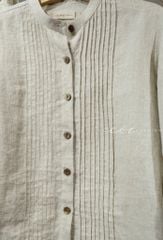 Áo cổ trụ xếp ly tay phồng linen tưng premium Cói Design