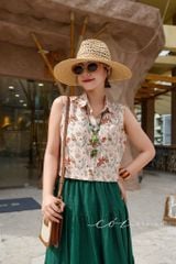 Áo sát nách croptop cổ sơ mi linen Cói Design