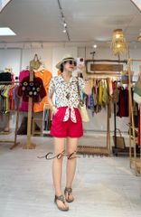 Áo tay ngắn thắt nơ linen Cói Design