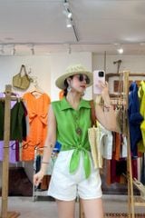 Áo sát nách thắt dây linen tưng premium Cói Design