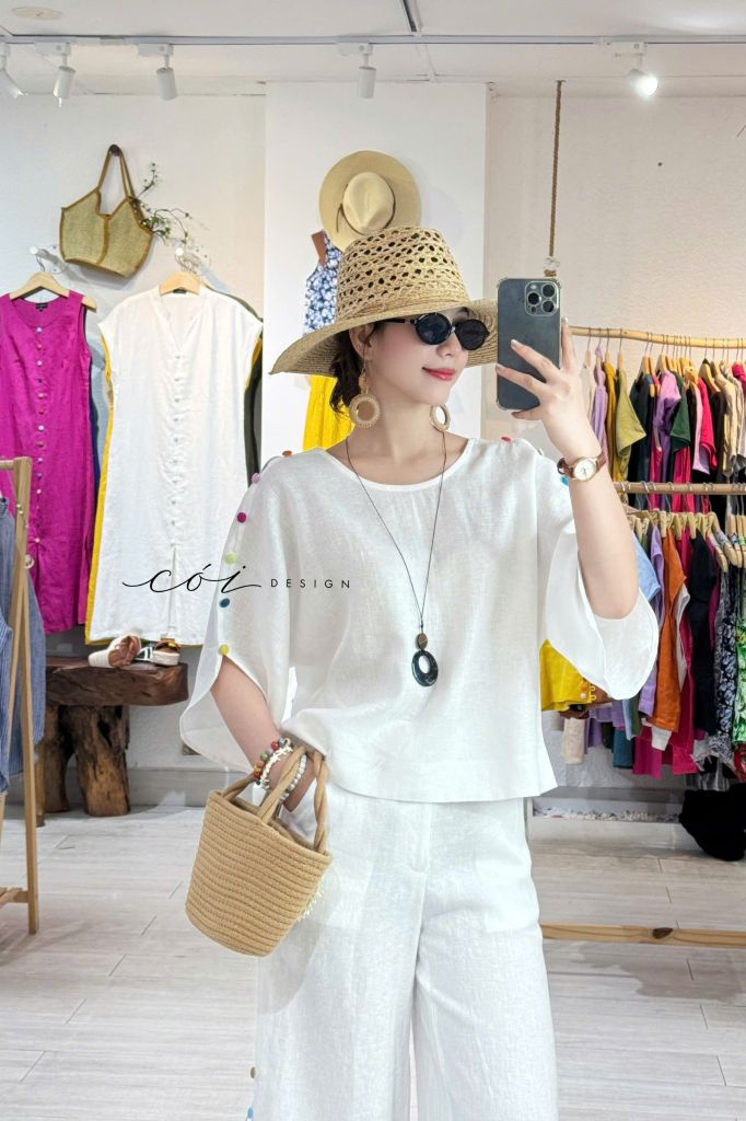 Áo tay rơi đan chéo lưng linen tưng premium Cói Design