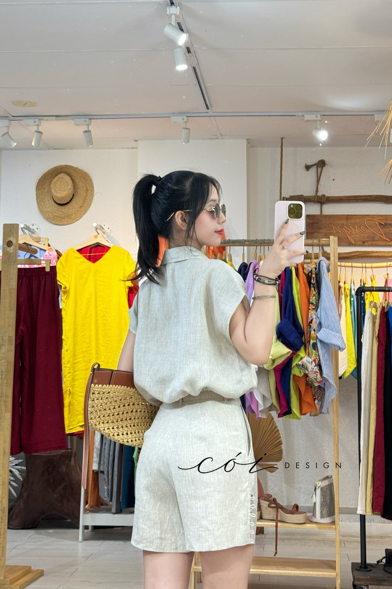 Quần short nút dừa linen tưng premium Cói Design
