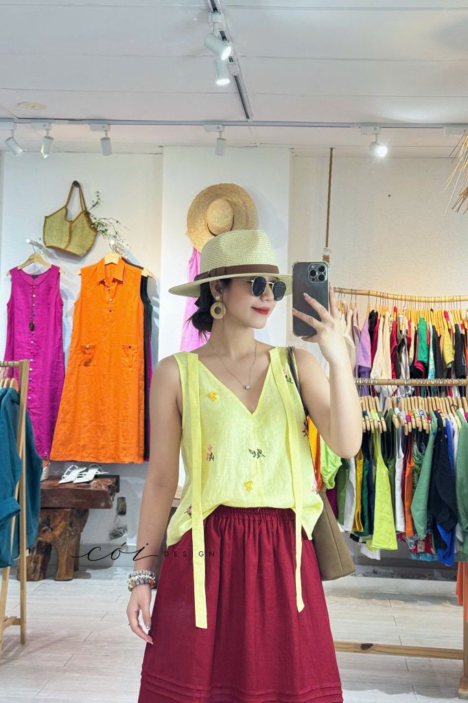 Chân váy chạy ly linen tưng premium Cói Design