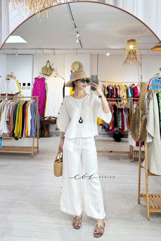 Áo tay rơi đan chéo lưng linen tưng premium Cói Design