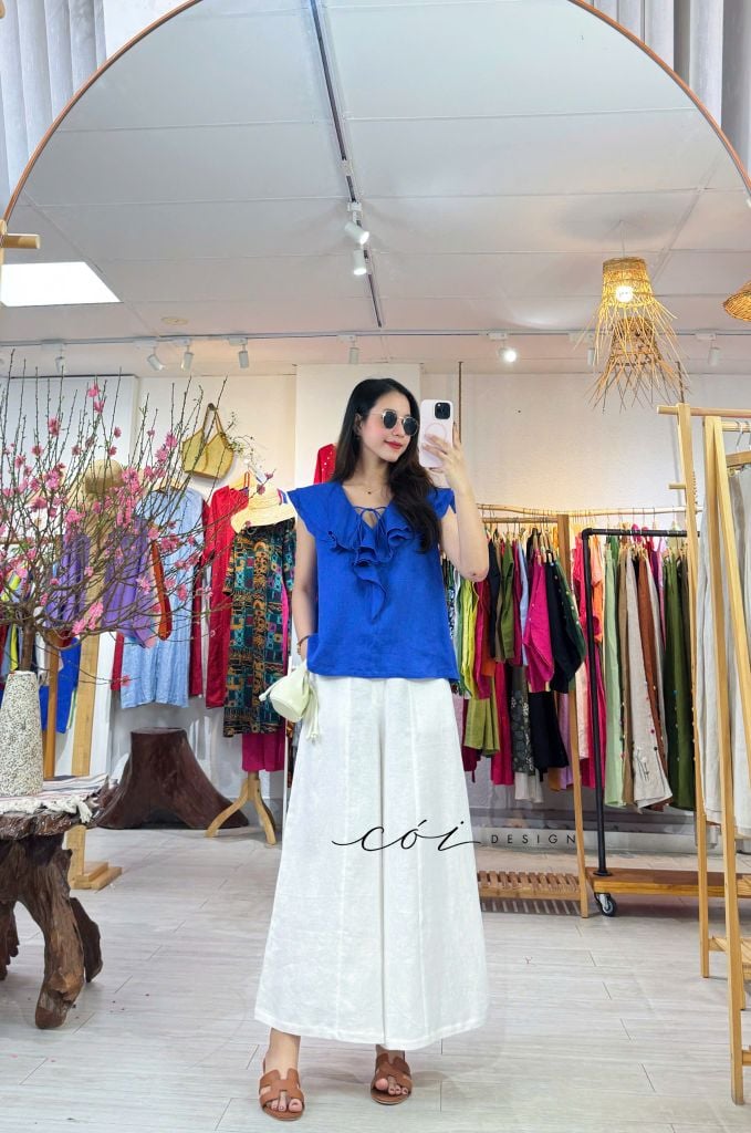 Áo cổ phối bèo linen tưng premium Cói Design