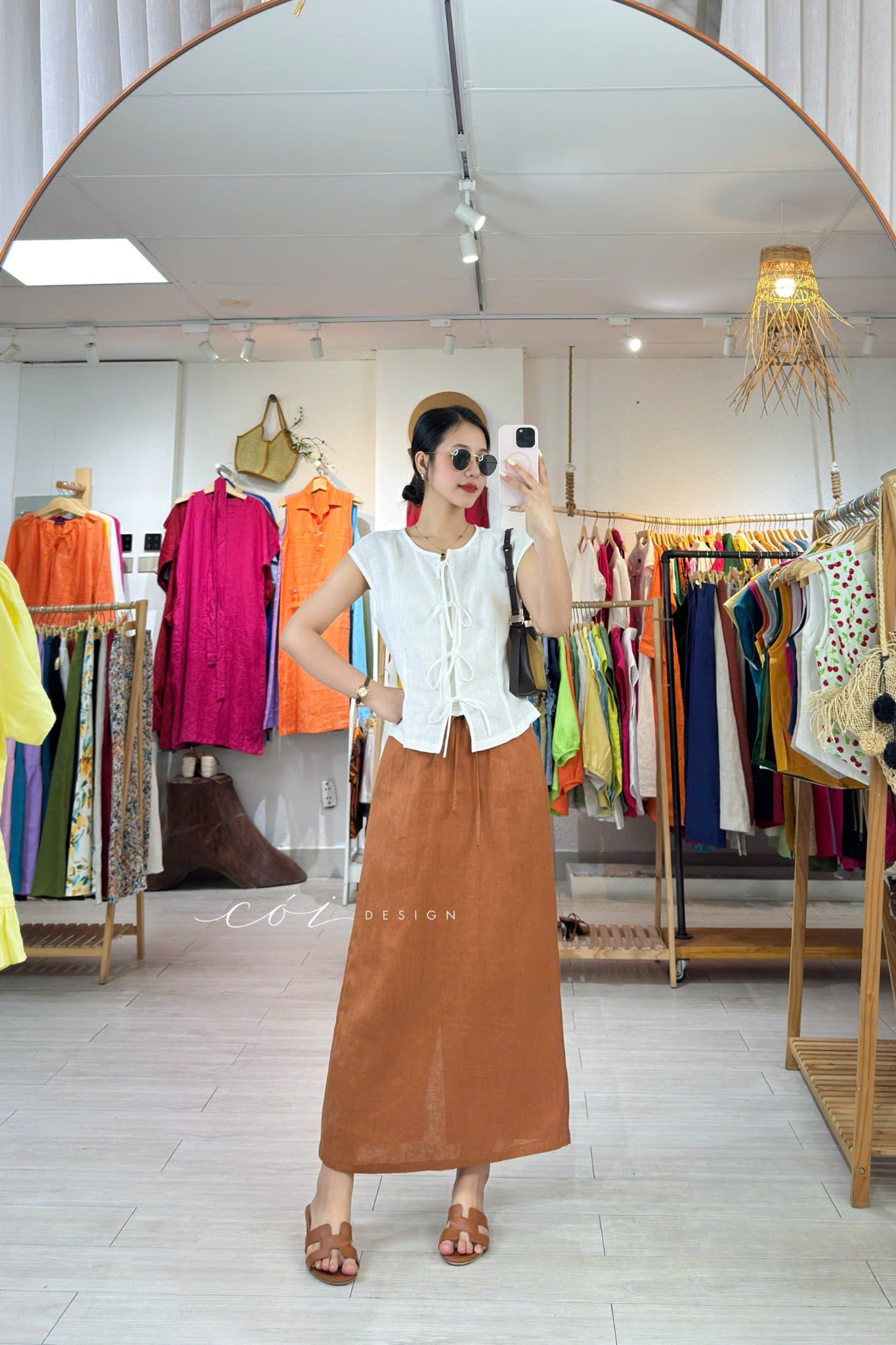 Chân váy dáng suông rút eo linen tưng premium Cói Desig