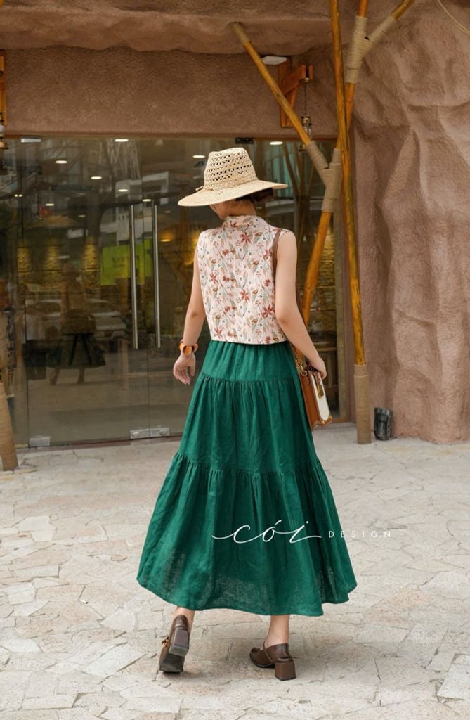 Áo sát nách croptop cổ sơ mi linen Cói Design