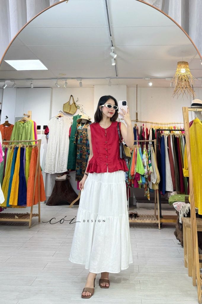 Áo sát nách lai bèo 2 bên linen tưng premium Cói Design