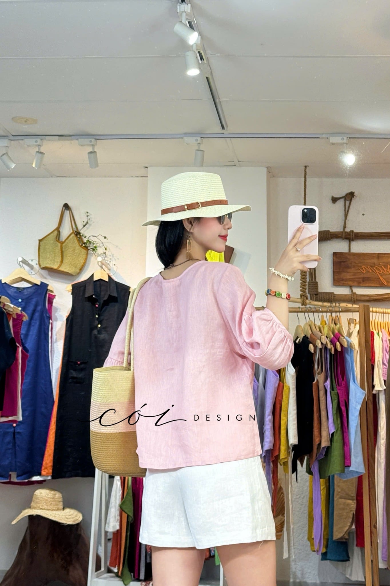 Áo cổ tròn tay nhún lồng đèn linen tưng premium Cói Design