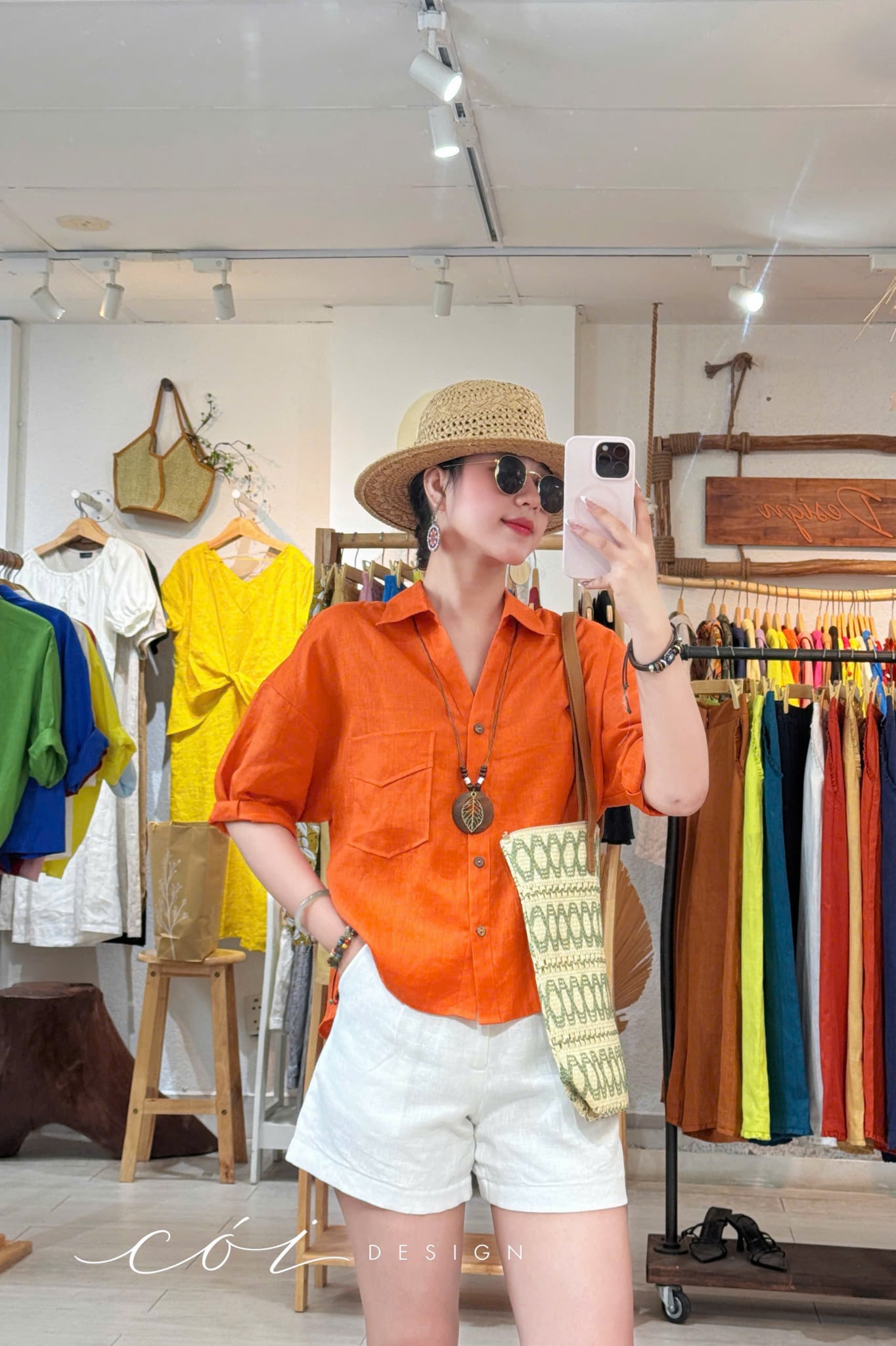Áo sơ mi nút lưng phối túi linen tưng premium Cói Design